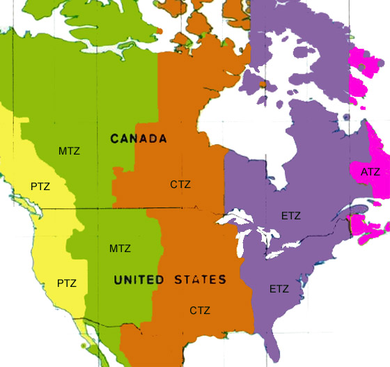 time zone map canada. North American Time Zones