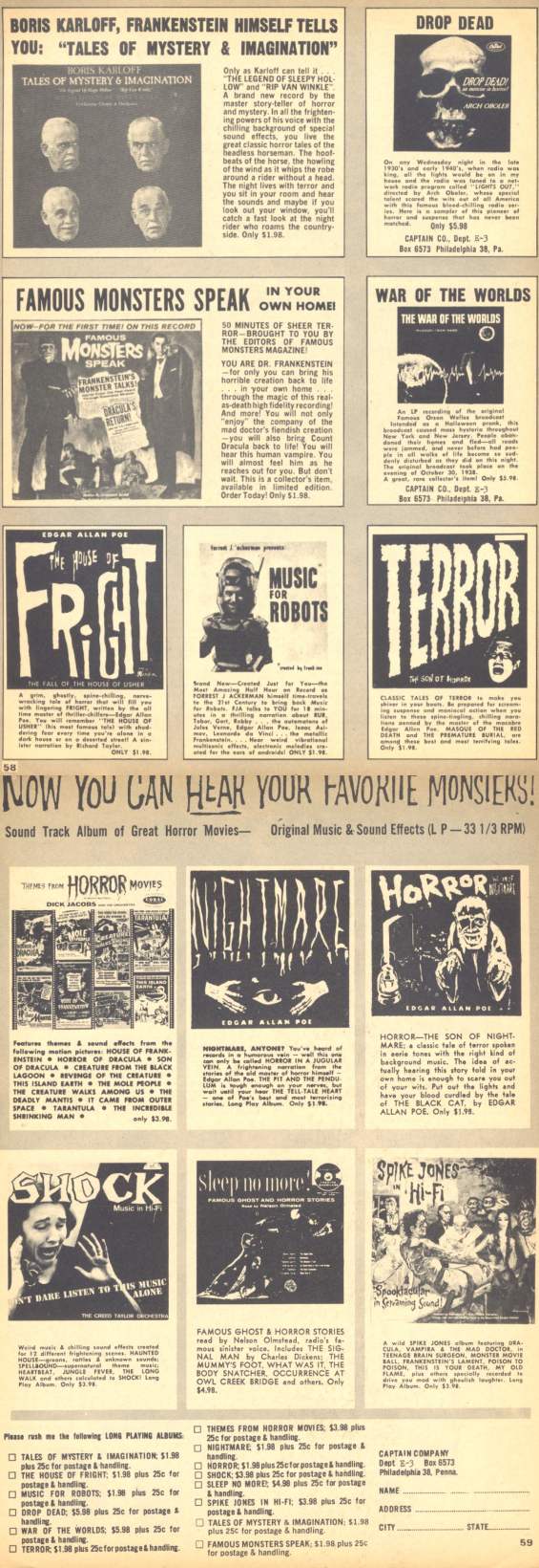 Eerie magazine ad from 1966 - Now You Can Hear Your Favorite Monsters