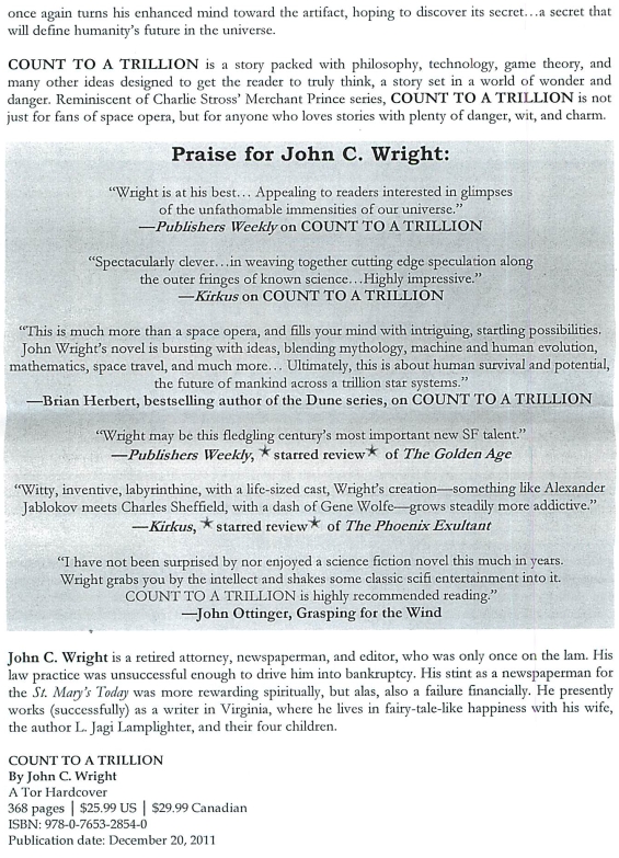 Count To A Trillion by John C. Wright PRESS RELEASE 2