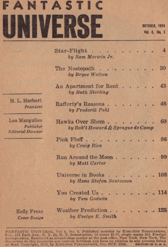 Fantastic Universe, October 1955 table of contents