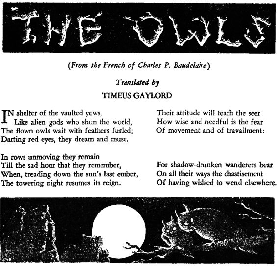 The Owls by Charles Baudelaire, translated by Clark Ashton Smith