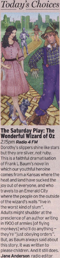 Radio Times - The Saturday Play - The Wonderful Wizard Of Oz reviewed by Jane Anderson