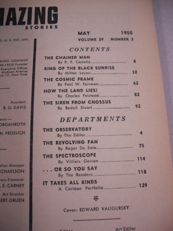 Amazing Stories, May 1955 - table of contents
