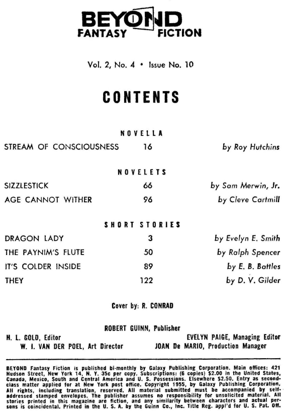 Beyond Fantasy Fiction, Issue 10, Table Of Contents