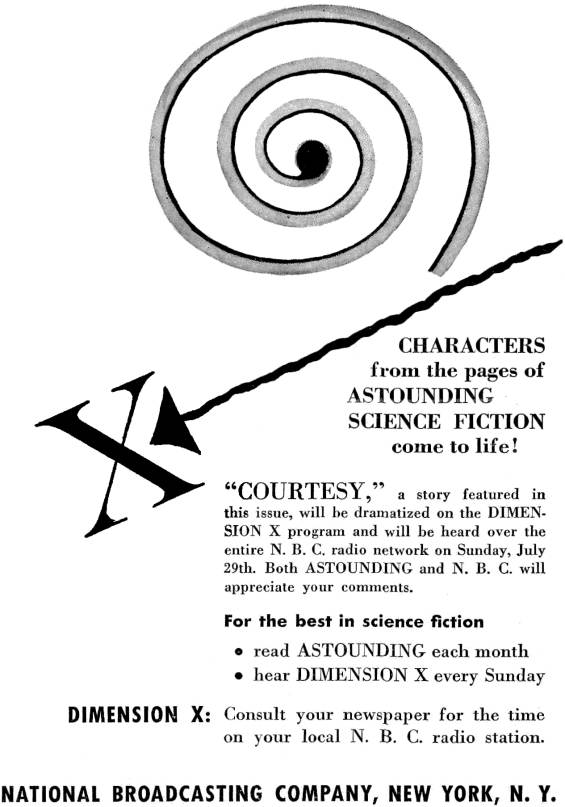 Dimension X ad from Astounding SF's August 1951 issue