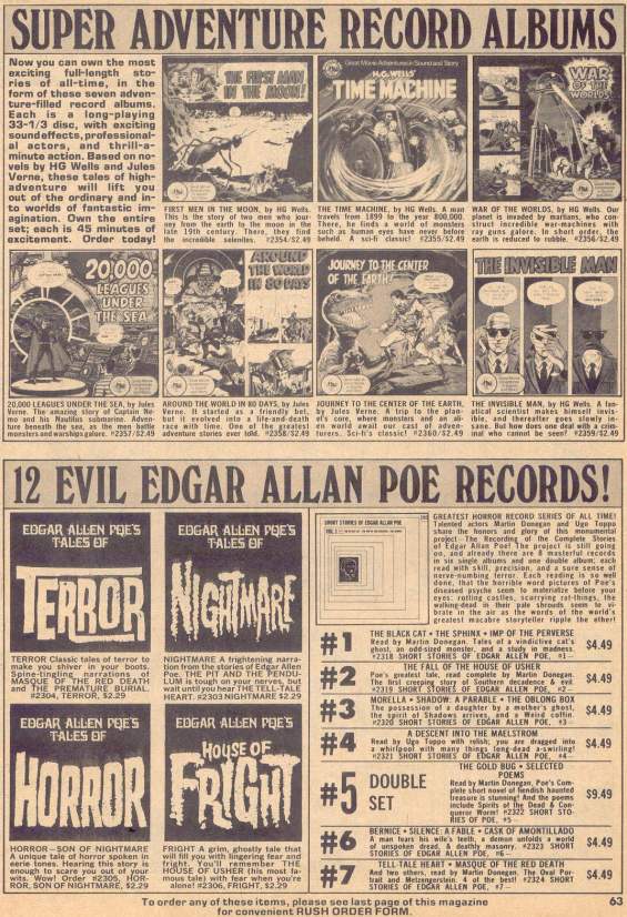 Eerie magazine ad from 1975 - 12 Evil Edgar Allan Poe Records!