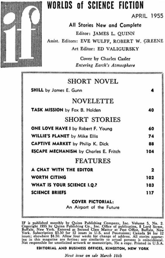 If Worlds Of Science Fiction, April 1955 - Table Of Contents (includes Captive Market by Philip K. Dick)