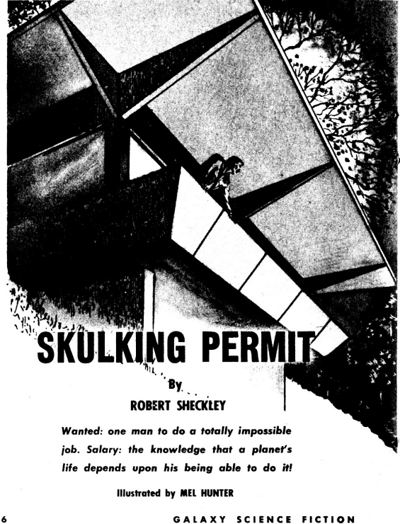 Skulking Permit by Robert Sheckley - illustration by Mel Hunter (Galaxy Magazine's December 1954 issue)