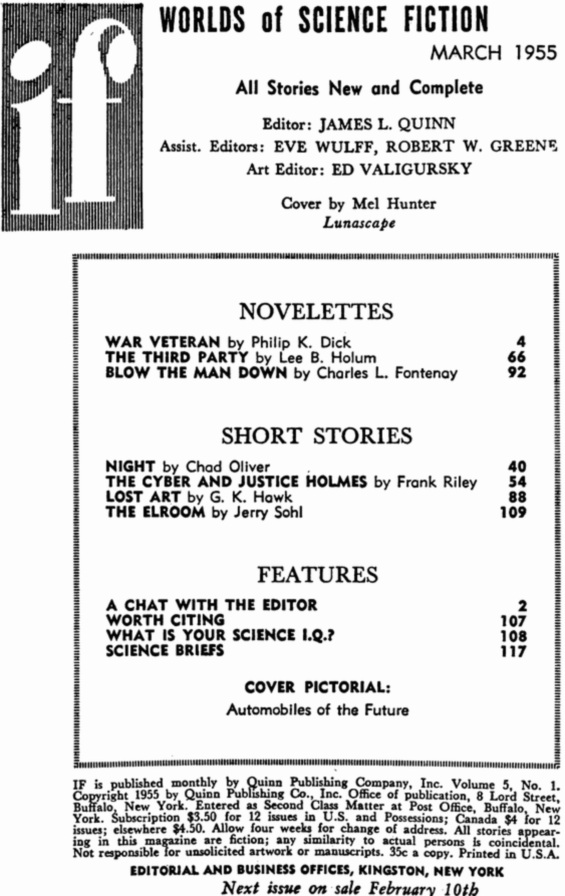 Table of contents from IF - March 1955