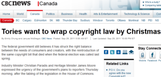 CBC.ca  - Tories Want To Wrap Copyright Law By Christmas