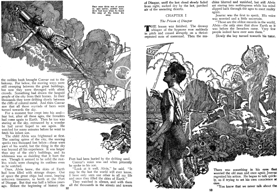 Against The Fall Of Night by Arthur C. Clarke (page 12 and 13 of Startling Stories, November 1948) 