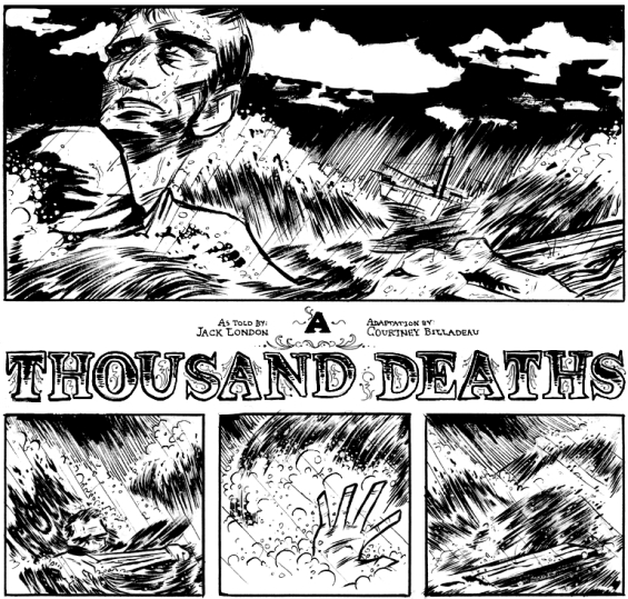 A snippet of Courtney Billadeau's illustration of Jack London's A Thousand Deaths