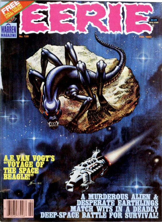 EERIE, February 1983 - adaptation of The Voyage Of The Space Beagle - cover art by Kelly Freas