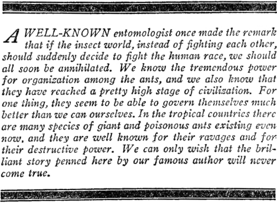 Editorial introduction to The Empire Of The Ants by H.G. Wells - from Amazing Stories, August 1926