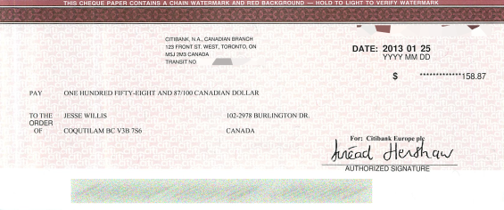 Google AdSense cheque for November December 2012