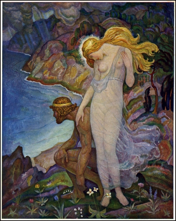 Odysseus and Calypso - illustration by N.C. Wyeth