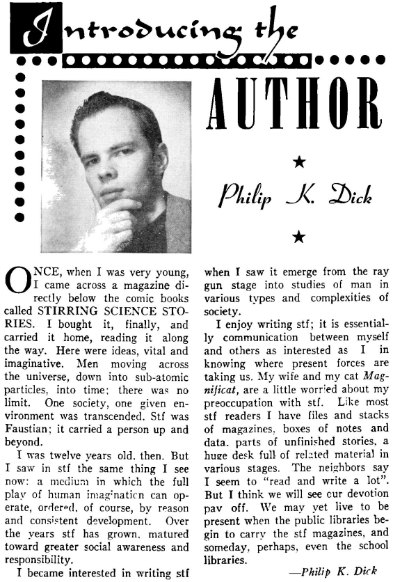 Introducing The Author: Philip K. Dick - from the February 1953 issue of Imagination