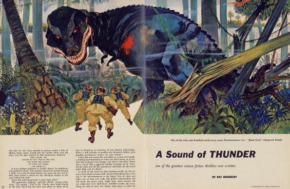 Playboy, June 1956 - A Sound Of Thunder by Ray Bradbury - illustrated by Franz Altschuler