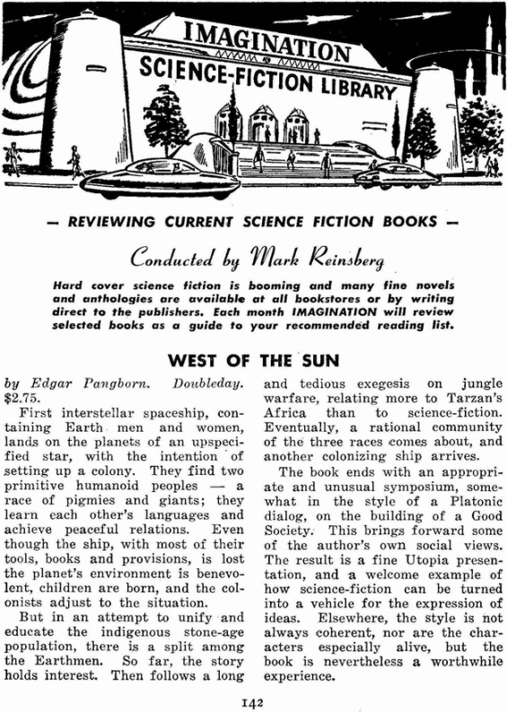Review of West Of The Sun from Imagination, July 1953