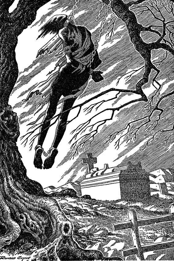 Ronald Clyne illustration of The Highwayman (from Famous Fantastic Mysteries, December 1944)