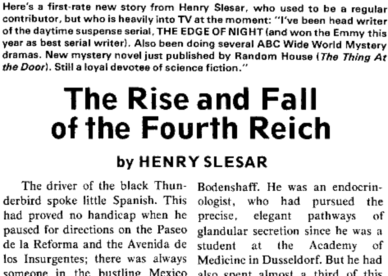 The Rise And Fall Of The Fourth Reich by Henry Slesar - from Fantasy & Science Fiction, August 1975