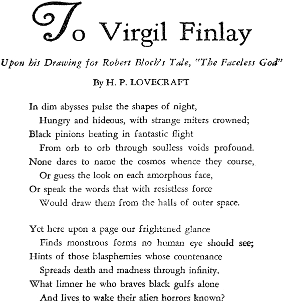 To Virgil Finlay by H.P. Lovecraft