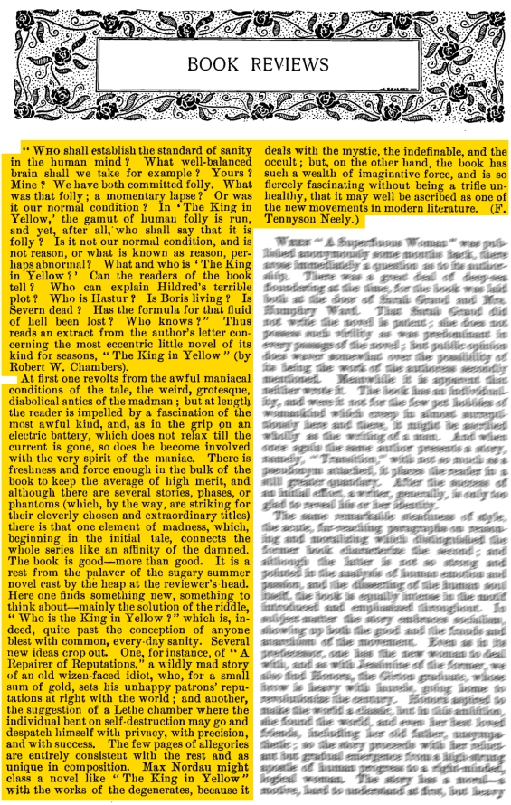 A review of The King In Yellow from Godey's Magazine, June 1895