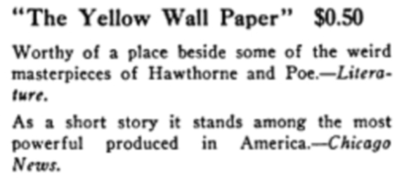 Ad for The Yellow Wall Paper from 1910