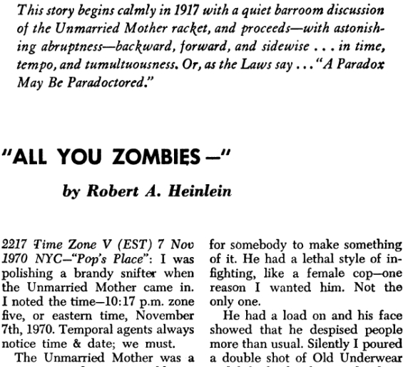 All You Zombies by Robert A. Heinlein - The Magazine of Fantasy and Science Fiction, March 1959