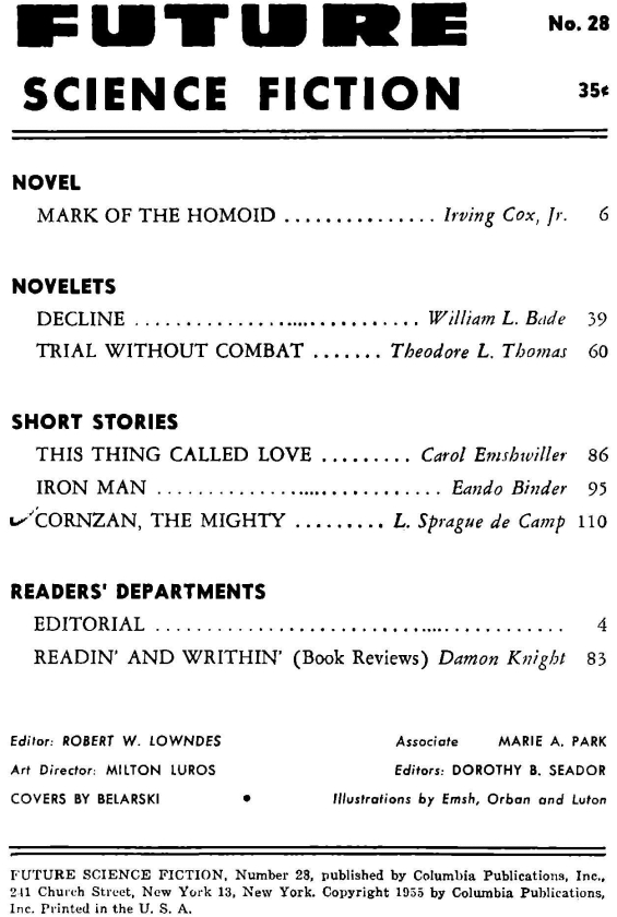 Future Science Fiction 28 (1955) - table of contents