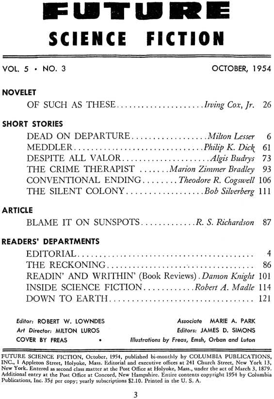 Future Science Fiction, October 1954 - table of contents