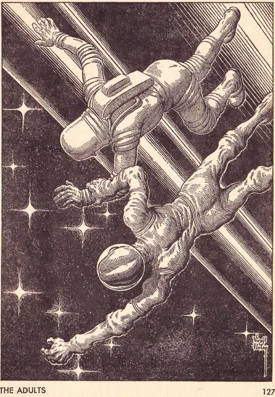 Virgil Finlay's illustrations for PROTECTOR by Larry Niven (aka The Adults) Galaxy June 1967 