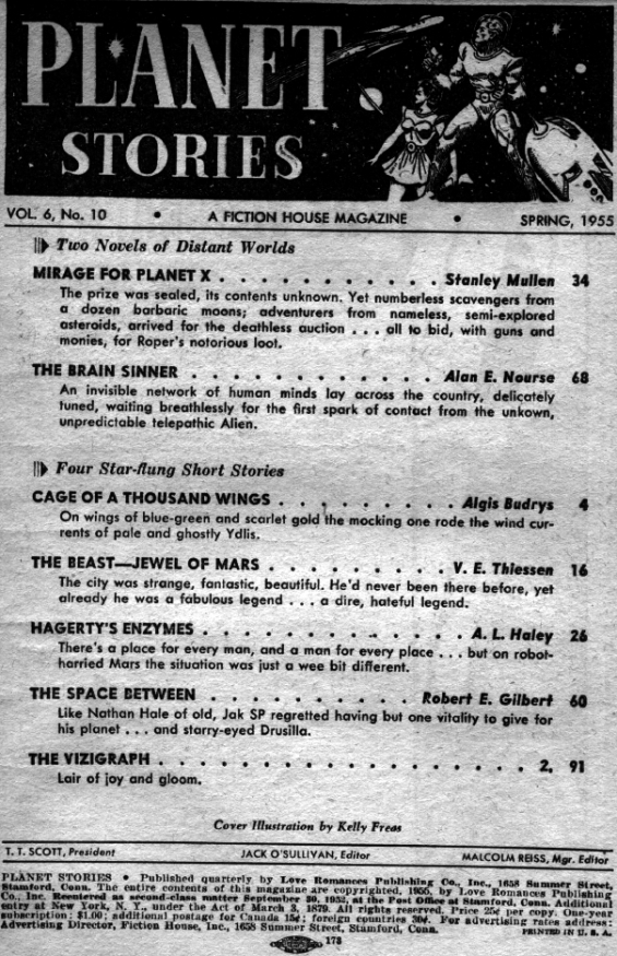Planet Stories, Spring 1955 - table of contents