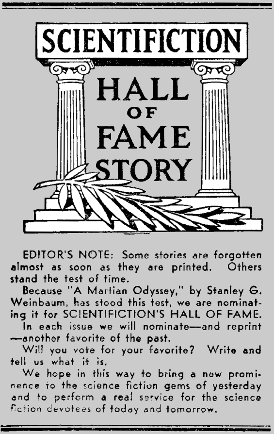 Scientifiction Hall Of Fame - Editor's Note