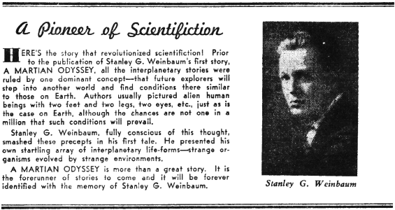 Stanley G. Weinbaum - Pioneer Of Scientifiction