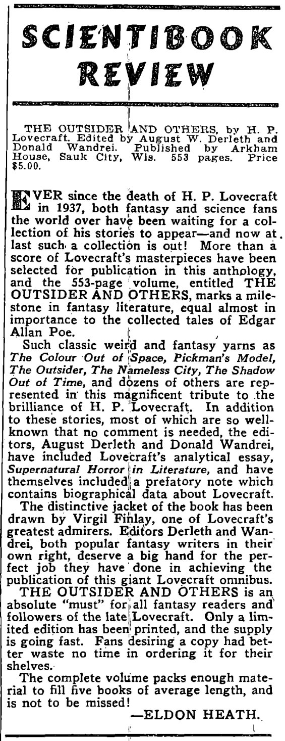 Thrilling Wonder Stories, April 1940 - Page 126 - August Derleth reviews his own book
