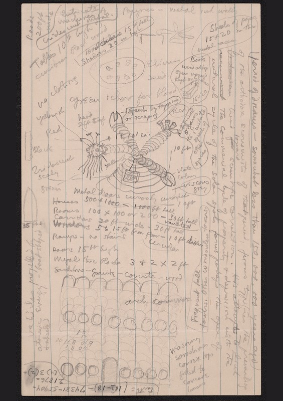 H.P. Lovecraft's story notes for The Shadow Out Of Time (includes a drawing of a Yithian!)