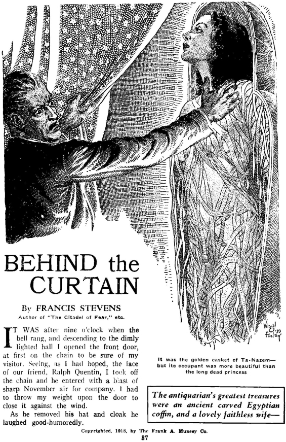 Behind The Curtain by Francis Stevens - Illustration by Virgil Finlay