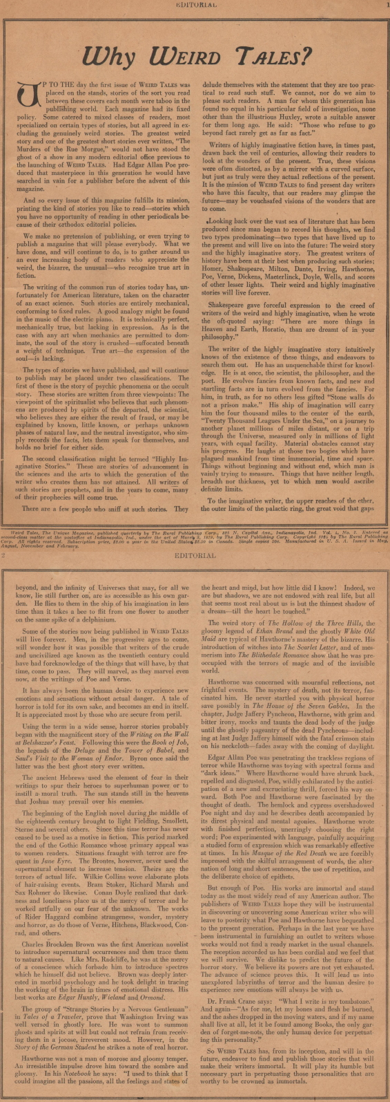 Why Weird Tales? by Otis Adelbert Kline - from WEIRD TALES, May June July 1924